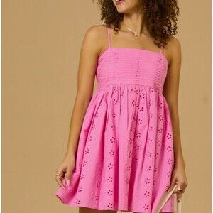 Altar'd State Janna Juno Eyelet Pink Mini Dress size Small Floral NWT